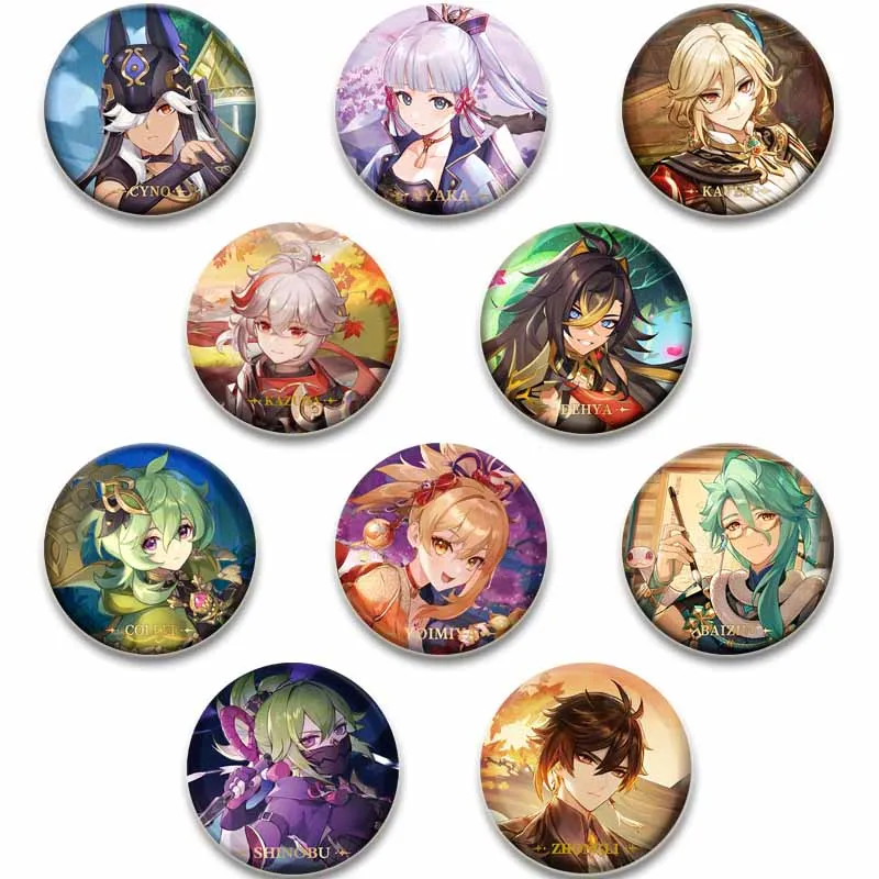 Genshin Impact Game Brooches 58mm Round Button Pins for Backpack Jackets Jewelry Cartoon Cosplay Badge Hutao Zhongli Xiao Badges