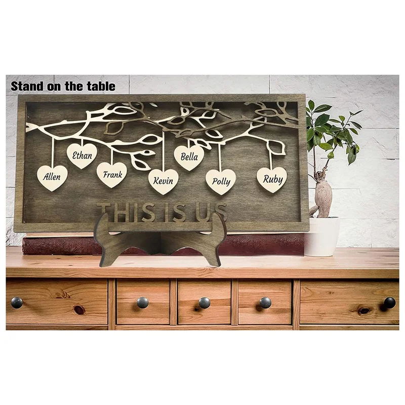 

Wooden Family Tree Plaque Decoration Carved Family Name Ornaments Mother's Day Gift Durable Easy To Use 5 Name-BAAX