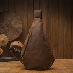 Luufan-Bolso de pecho de cuero genuino para hombre, bandolera de piel de vaca Vintage antirrobo, bolso de hombro cruzado, mochila de día para viaje y senderismo