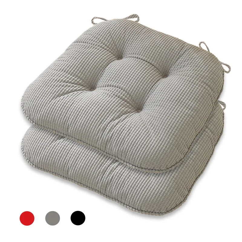 Thickened Stretch Cotton Linen Chair Seat Cushion Anti-Slip Base with Adjustable Binding Straps for Household Decoration