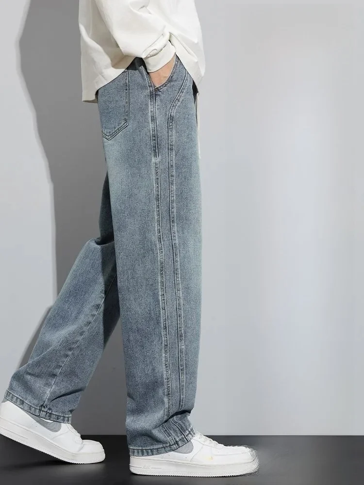 Jeans da uomo larghi a gamba dritta Abbigliamento da lavoro a gamba larga Pantaloni lunghi casual Jeans moderni a vita media resistenti all'usura