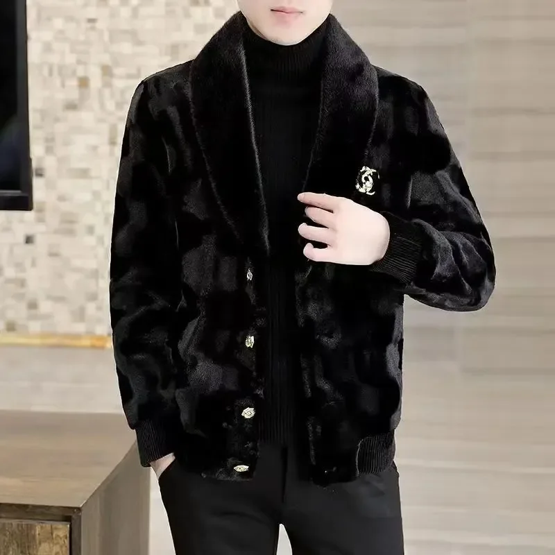 The New Outwear European Men's Jacket Imitation Sable Parkas Middle-aged Fashionable Coat Imitation Mink Velvet Winter Clothes