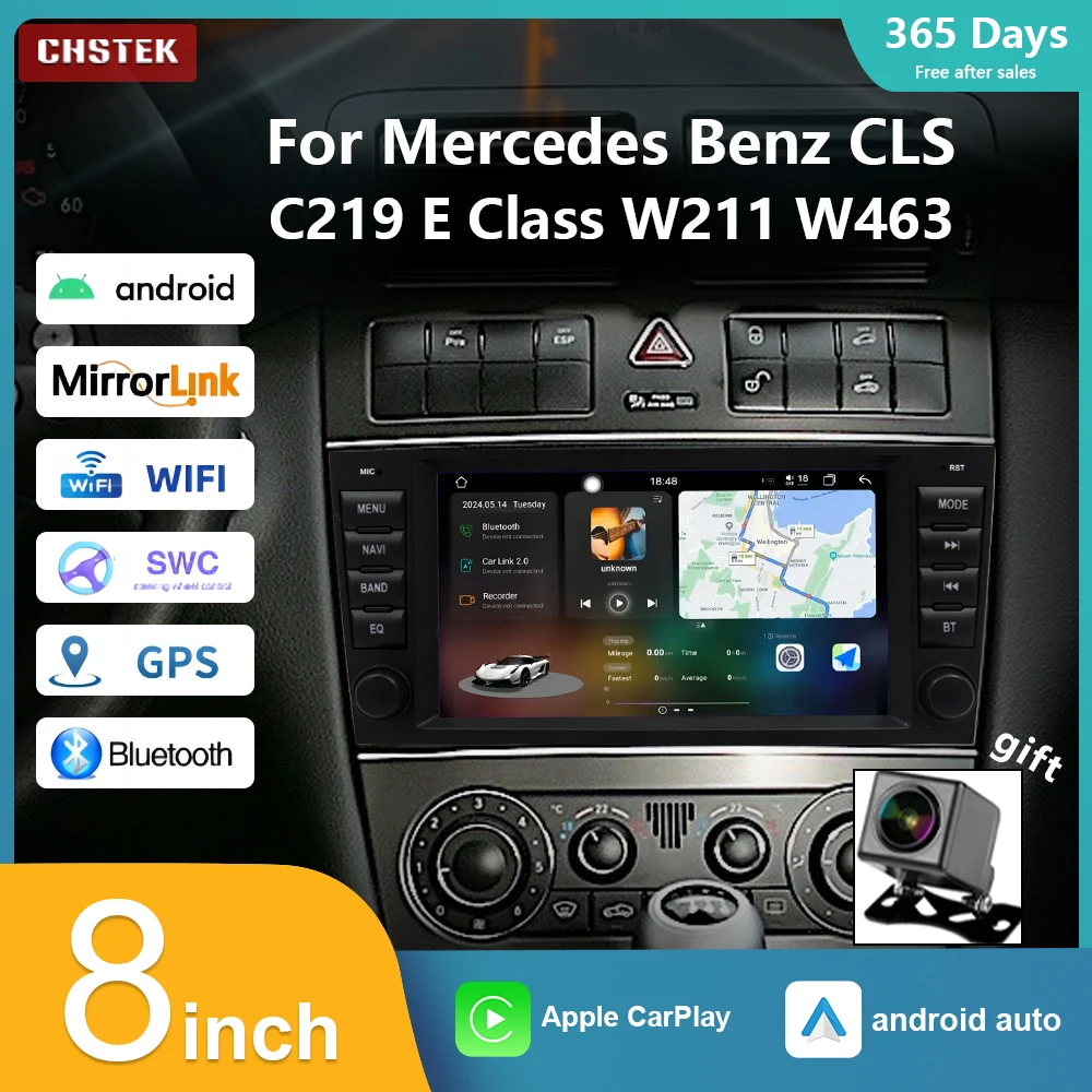 CHSTEK Car Radio Android 13 CarPlay for Mercedes Benz CLK CLC Class W209 W203 C300 C320 CLK200 CLK220 Qualcomm Navigation WiFi