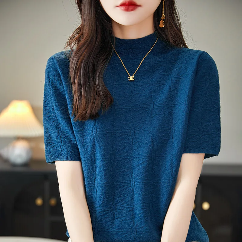 2024 Spring/Summer Women\'s Short sleeved Exquisite Women\'s Cashmere Short sleeved Knitted Pullover Women\'s Sweater Short sleeved