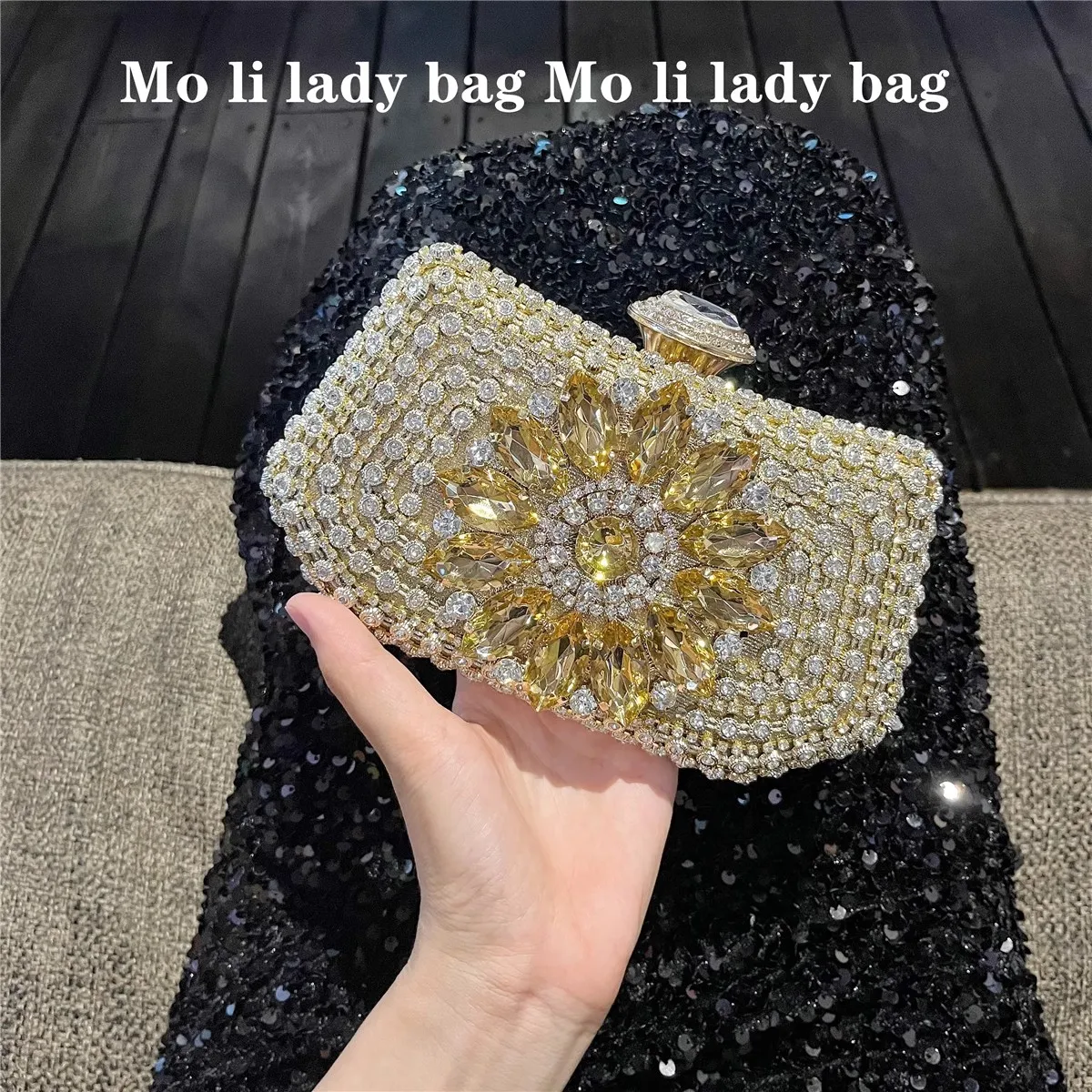 

Crystal Shiny Rhinestones Diamond Evening Bag Luxury Glitter Square Bag Women's Handbag Wedding Party Clutch Purse Shoulder Bag