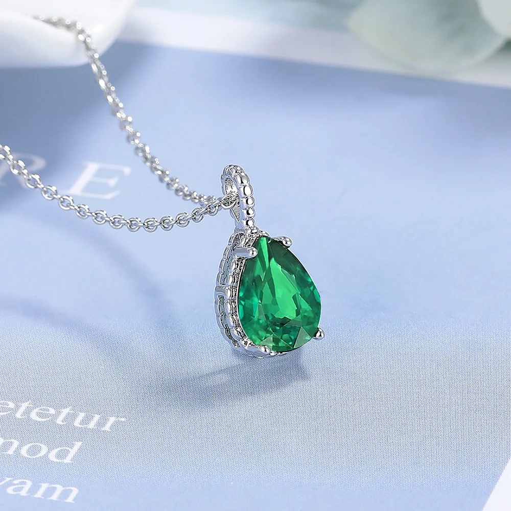 Pear 2.7ct Simulated Nano Emerald 925 Sterling Silver Waterdrop Pendant Necklace for Women Green Gemstone Jewelry Colar de Prata