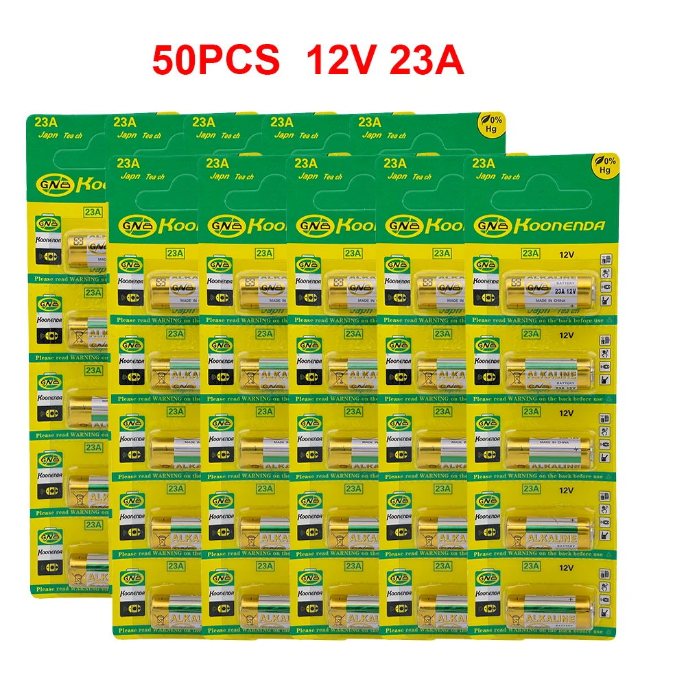 50PCS = 10 Cartão 23A 12V pilhas Alcalinas secas para a campainha, alarme de carro, walkman A23 A-23 GP-23A RV08 LRV08 E23A V23GA