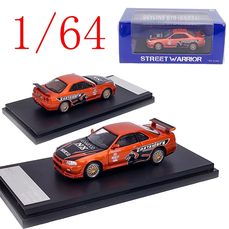 Sw diecast 1/64 escala skyline liga modelo carros skyline gtr bnr34 jogar veículos brinquedos para meninos presente caixa original