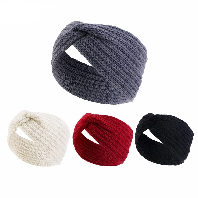 New Women Knitted Cross Headband Winter Ear Warmer Yoga Hair Band Wide Winter Cycling Crochet Knit Headwrap Hair Accessories