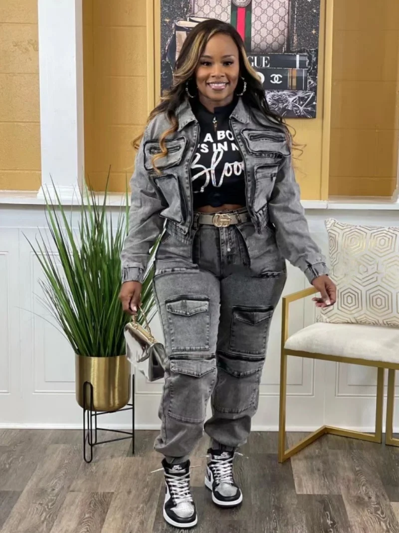 

Streetwear Denim 2 Piece Sets Women Outfit Autumn Clothing Women 2026 Jean Jacket Top and Pant Sets Cowboy Two Pieces Woman Sets