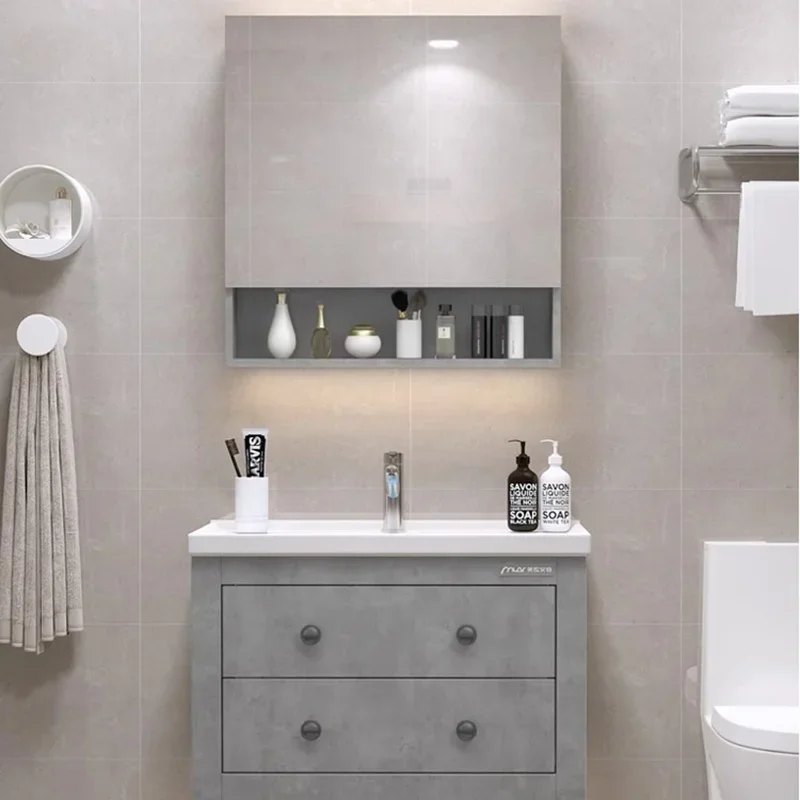 Armarios de baño con espejo de exhibición, mueble de pared blanco para baño, tocador de inodoro, muebles para el hogar