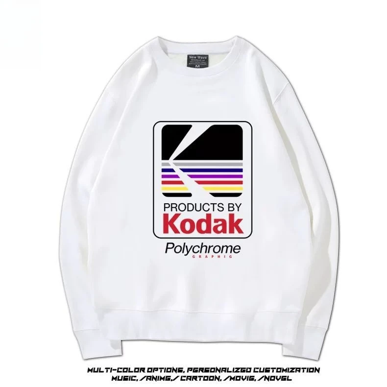 Kodak Logo Print Pullover Sweatshirt Relaxed Fit Fall Winter Casual Couple Unisex