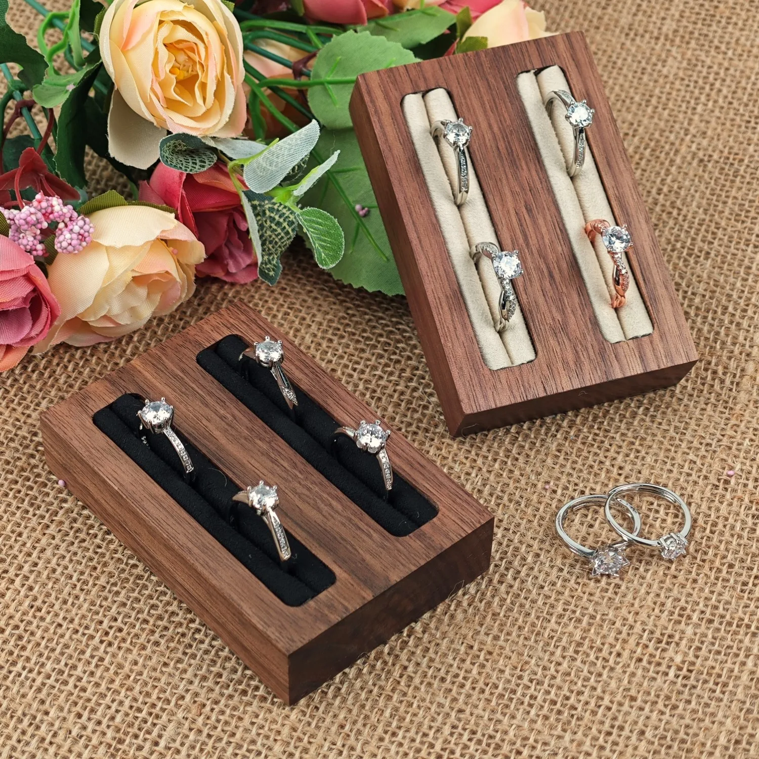 

HeMu walnut double-slot ring displaystand jewelry storage plate counterjewelry ornaments props solid wood ringdisplay stand