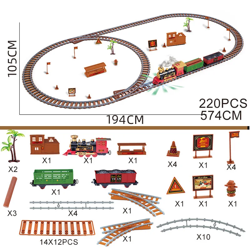 DAOUZL Tren Eléctrico Navideño Con Humo, Luz Y Sonido, Control Remoto, Vías Y Señales, Para Niños De 4+ Años