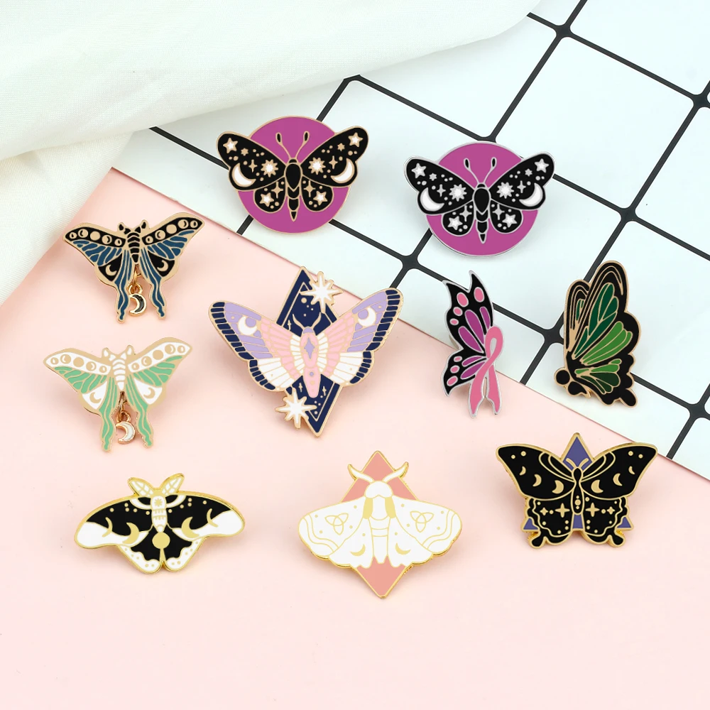 Cartoon Insect Butterfly Enamel Pin Black Moth Animals Brooches Custom Backpack Denim Lapel Pins Badge Jewelry Gifts for Friends