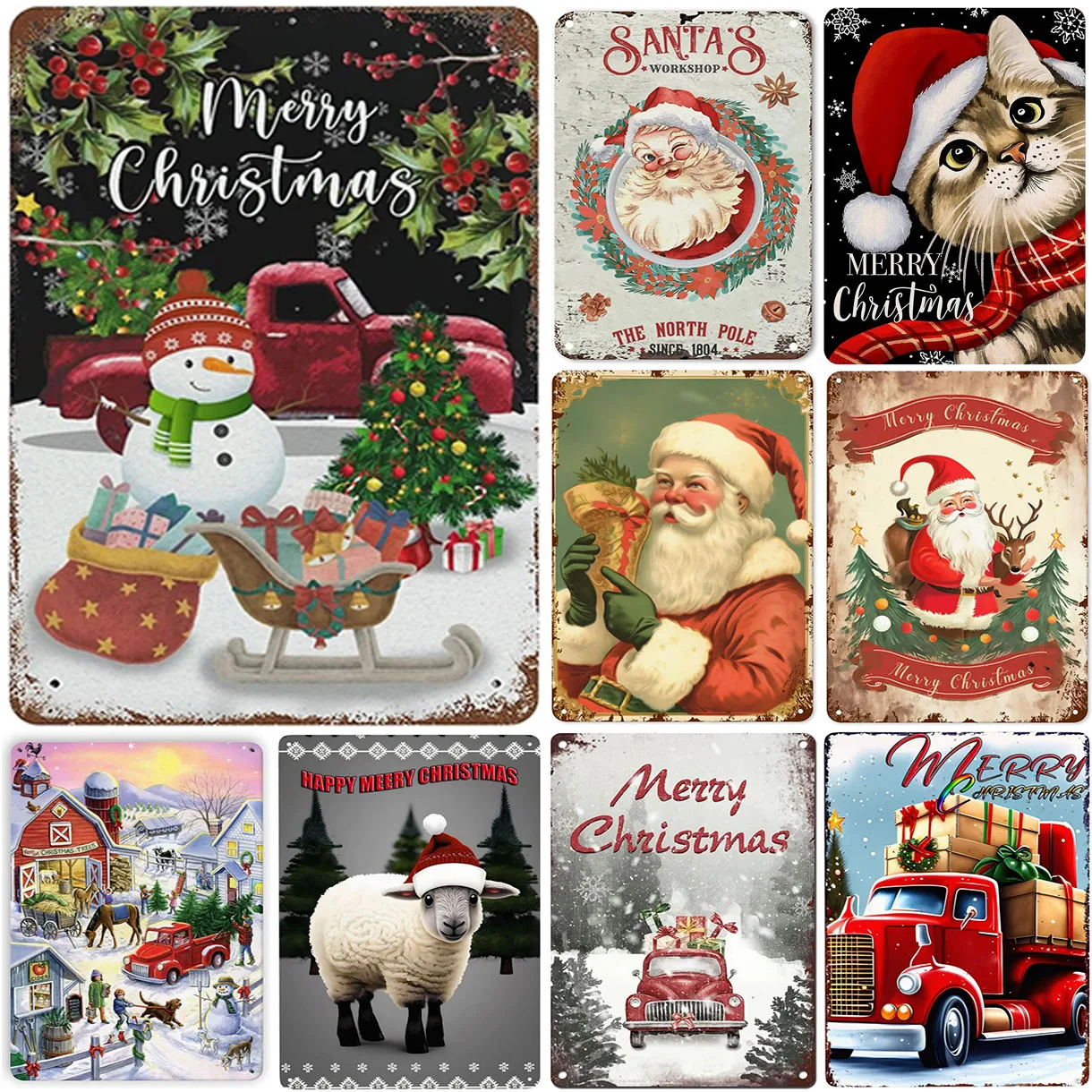 Merry Christmas Sant Claus Metal Tin Signs Art Posters Plate Wall Decor for Garage Bars Man Cave Cafe Clubs Retro Posters Plaque