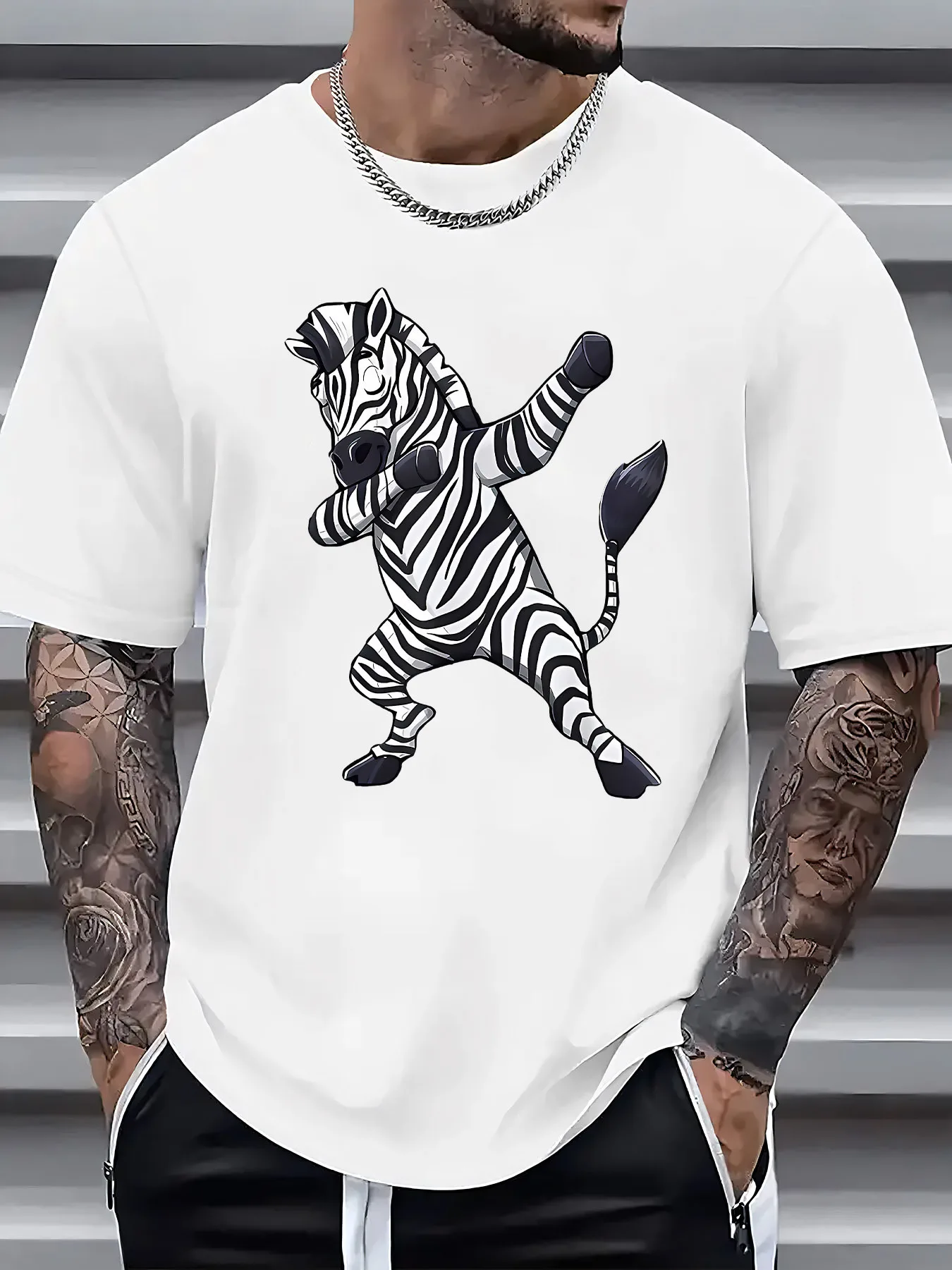 Camiseta casual de manga corta para hombre con un divertido estampado de cebra bailarina - Camiseta transpirable de verano