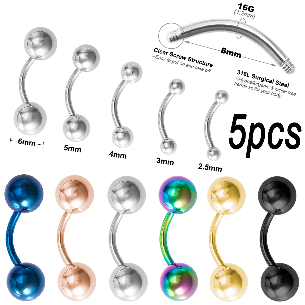 Stainless steel eyebrow stud set popular multi-purpose ring piercing jewelry body jewelry