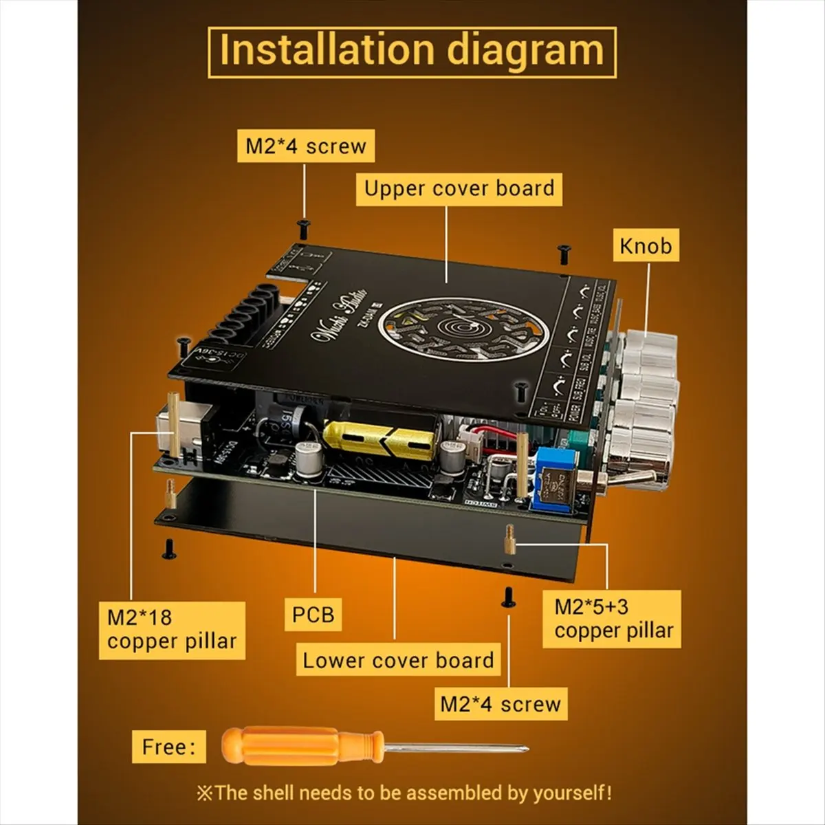 FSLH -DAM L1 Placa amplificadora de potência Bluetooth estéreo 2X220W e 350W Bluetooth 5.0 Módulo amplificador de áudio de potência digital A