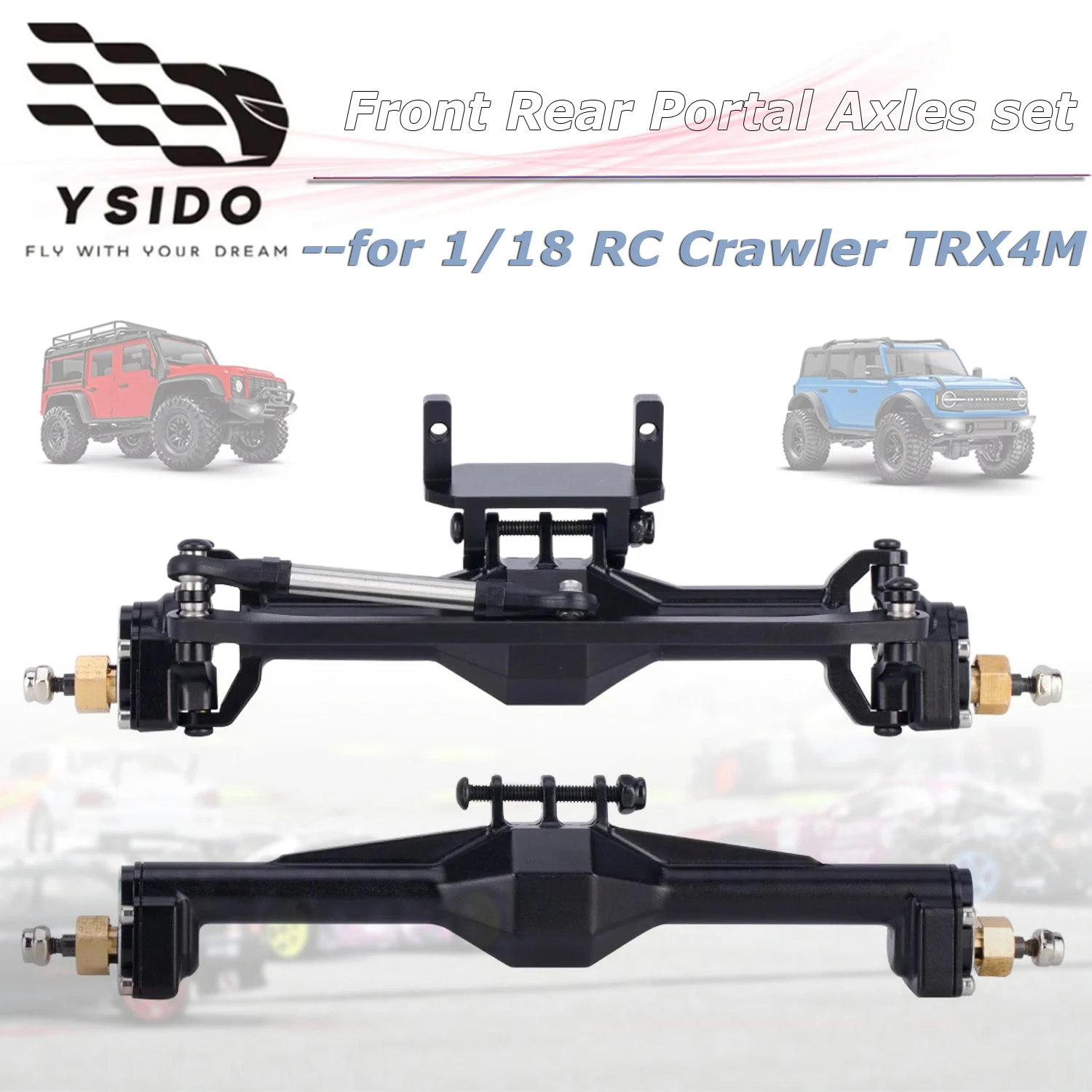 1/18 TRX-4M All Brass CNC Front&Rear Portal Axles with Lay Down Servo Mount&Links for 1/18 RC Crawler TRX4M Axle Upgrade Parts