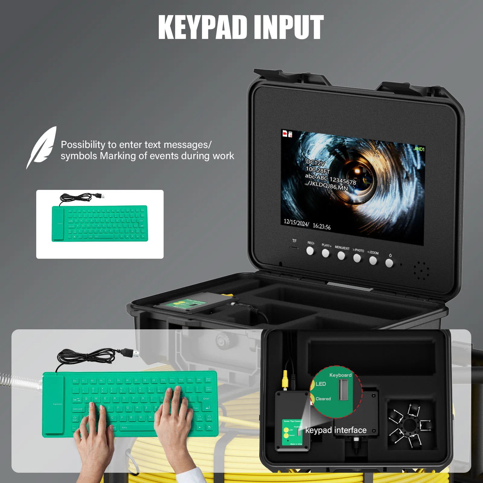 10" IPS Sewer Pipe Inspection Camera with Locator Meter Counter DVR  Auto Self-Leveling 512hz AHD 1080P Video Borescope Camera