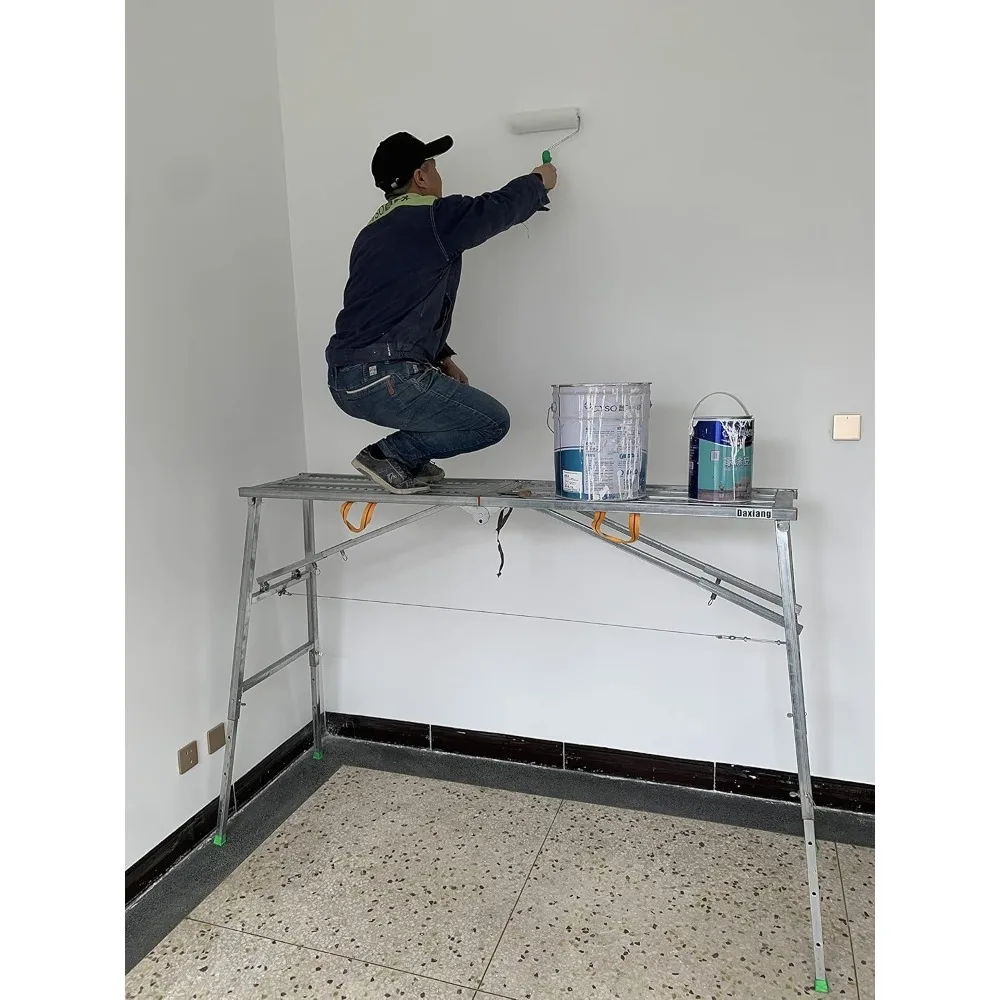 ダーシャン ポータブル足場プラットフォーム 55(L) x15(W) x27-43(H)インチ 作業台 高さ調整可能 スチール製 耐荷重600ポンド 折りたたみ式