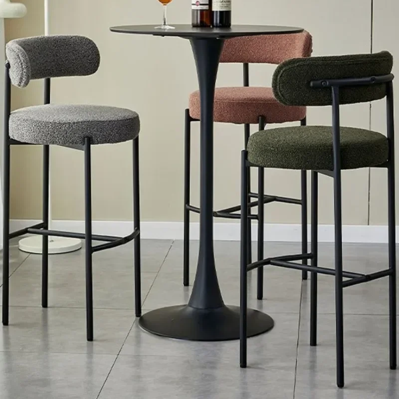 Stable Bar Chair Light Luxury Cream Bar Chair Cafe Restaurant Milk Tea Shop Soft Bag Backrest High Chair Wrought Iron Bar Chair
