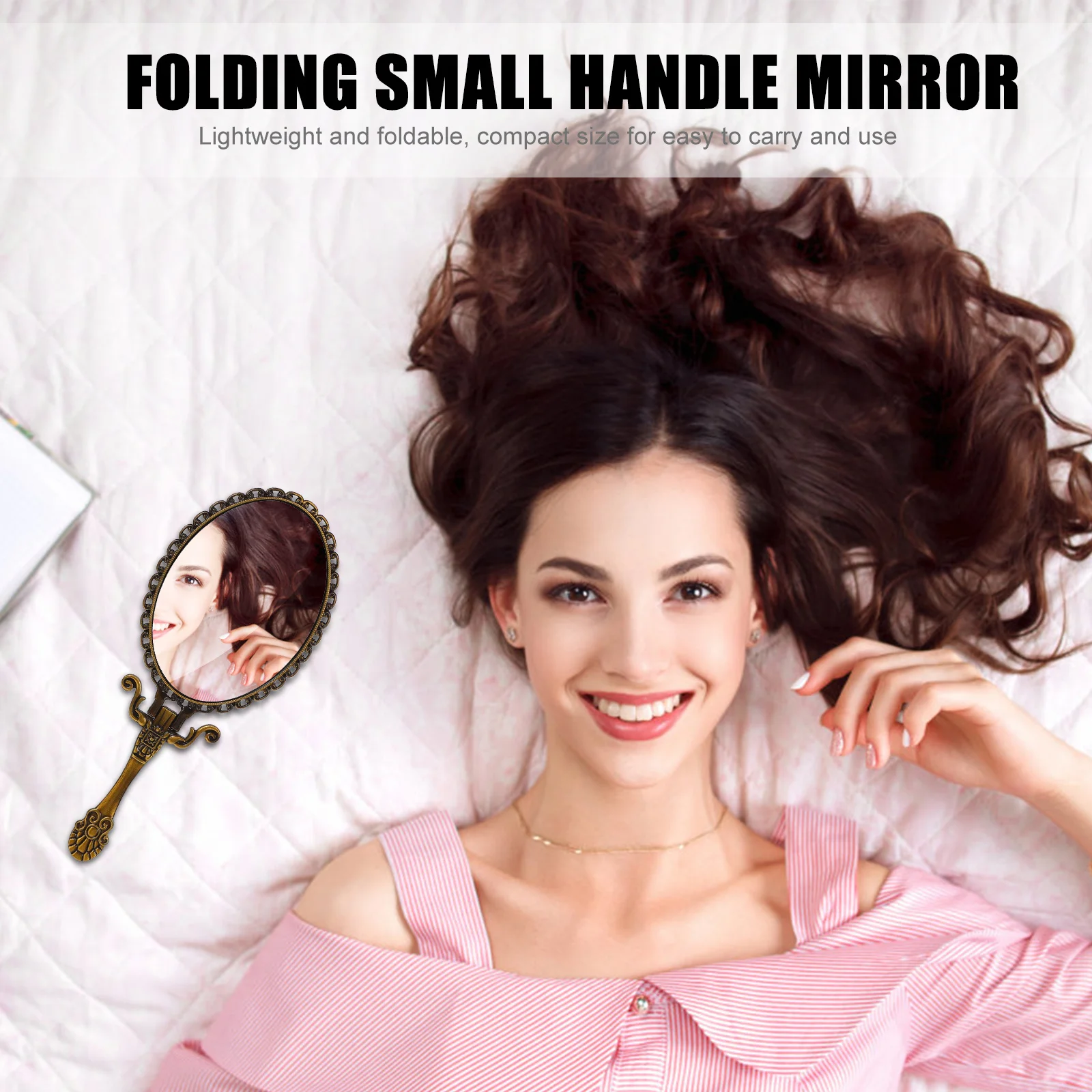 

Portable Makeup Mirror Foldable Retro Style Hand Mirror Compact Design for Purse Bag Travel Essential Beauty Accessory