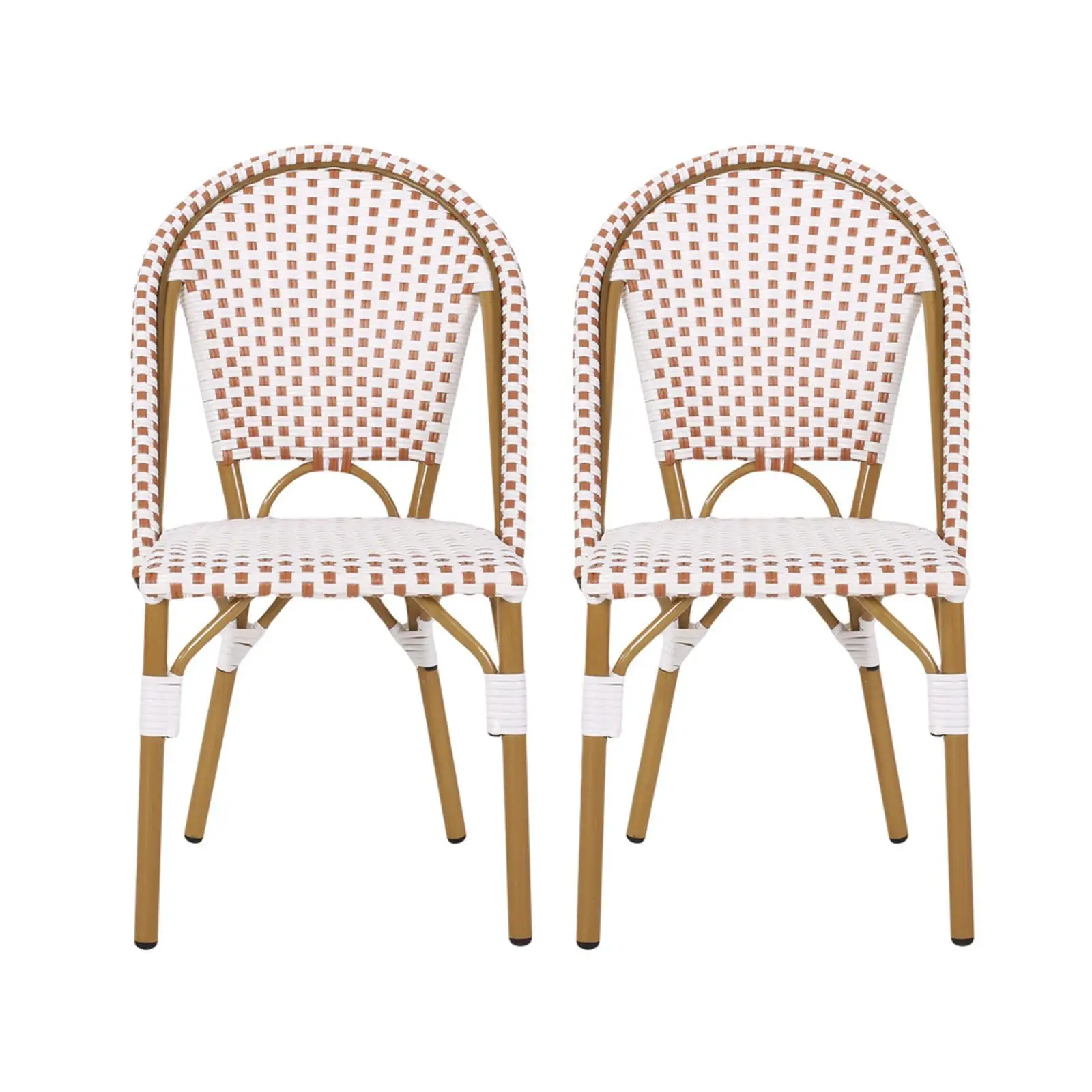 

Rust Red White Bistro Rattan Aluminum Chairs French Style Patio Seating Set of 2 for Backyard Balcony