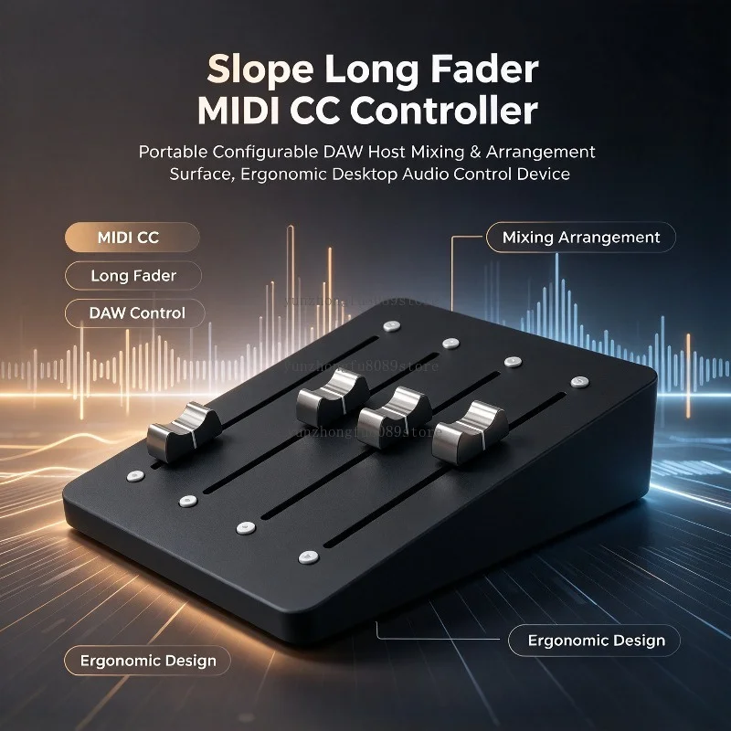 Slope Long Fader Portable MIDI CC Controller, Configurable DAW Host Mixing & Arrangement Surface