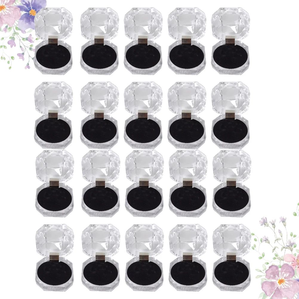 

20pcs Octagonal Crystal Jewelry Box Rings Storage Case Delicate Ring Organizer Compact Earring Beads Holder Gift For