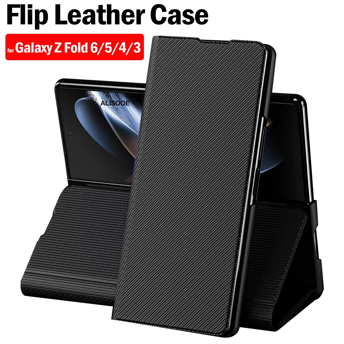 Funda for Samsung Galaxy Z Fold 6 Case Fiber Texture PU-Leather Holder Plastic Flip Cover for Samsung Z Fold 3 4 5 6 Fold6 Case