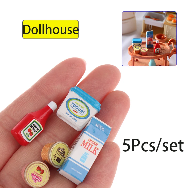 5 قطعة/المجموعة 1:12 دمية مصغرة الغذاء صلصة الطماطم الصغيرة الزبادي المثلج دمى لعبة المطبخ #1