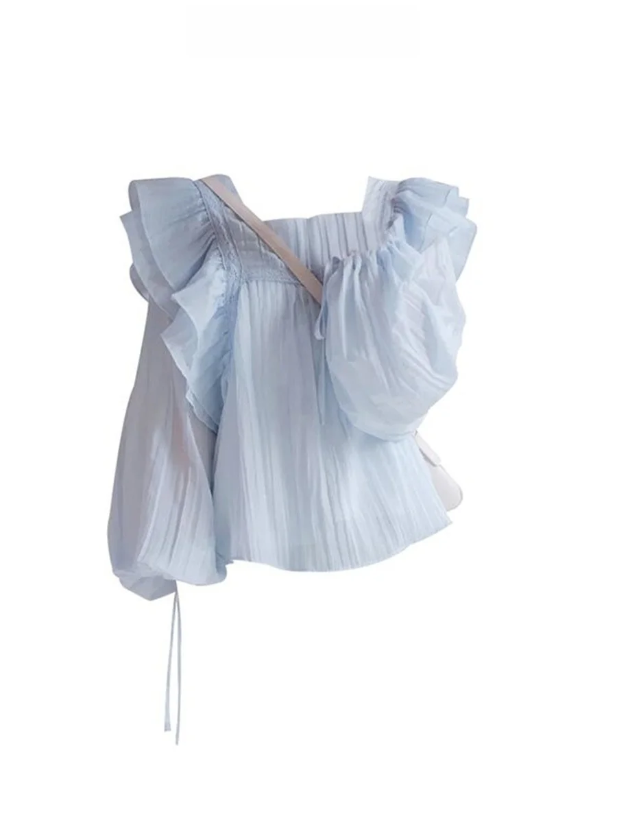 

Очаровательная женская блузка с длинным рукавом и кружевной отделкой по низу Zhaolu 2025: Новинка лета, модный крой «кукла», свободный крой