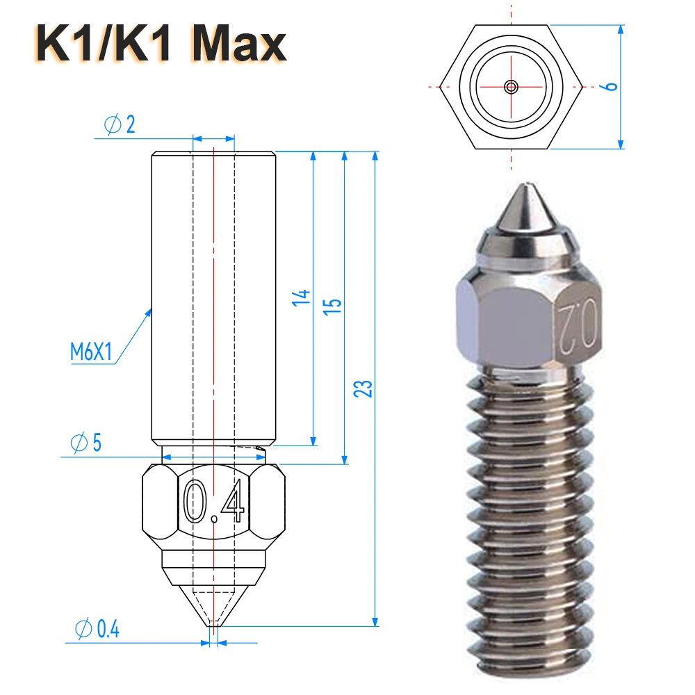 

Высококачественные медные насадки Volcano с резьбой M6, насадки K1 для Creality K1 K1 Max Ender-7 Ender 3 S1 CR6 SE ANYCUBIC QIDI
