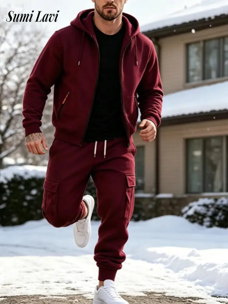 2026-autumn-winter-zip-up-hooded-solid-color-long-sleeve-tops-and-pants-set-for-mens-fashionable-loose-fit-two-piece-outfit-mens