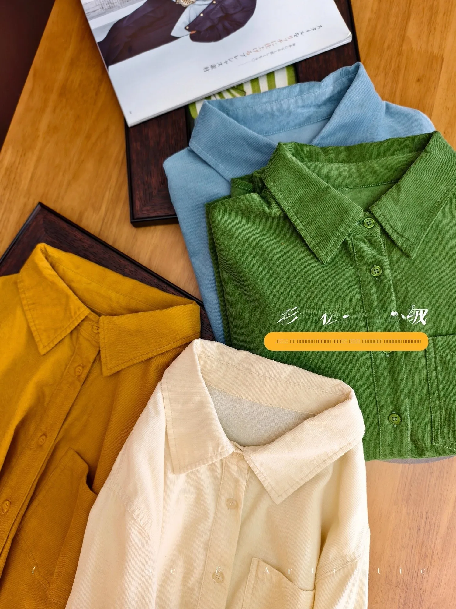 

Candy Colored Full Cotton Corduroy Slim Stripe irt Collared Loose Women's Long Sve Button up Faionable Agel