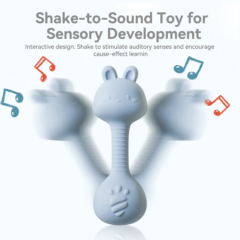Silicone Rattle Teeth Toy 0-12 Months Baby Teething Chewing Toys Cartoon Rabbit Touch Sound Sensory Teething Gifts For Newborns