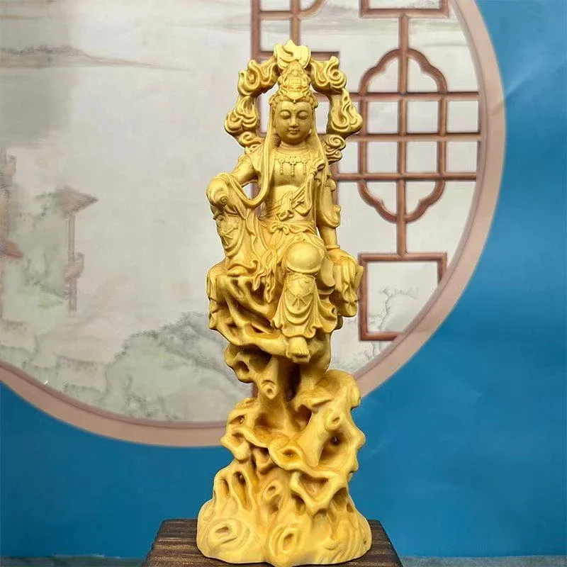 wood carving guanyin bodhisattva sculptures and figurines  Home Room Office Wealth Luck Feng Shui Decor buddha wood