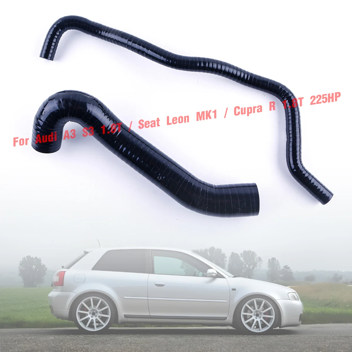 

2 Pcs Black For Audi A3 S3 1.8T / Seat Leon MK1 / Cupra R 1.8T 225HP Silicone Turbo Boost Hose Pipe Tubing Set Kit