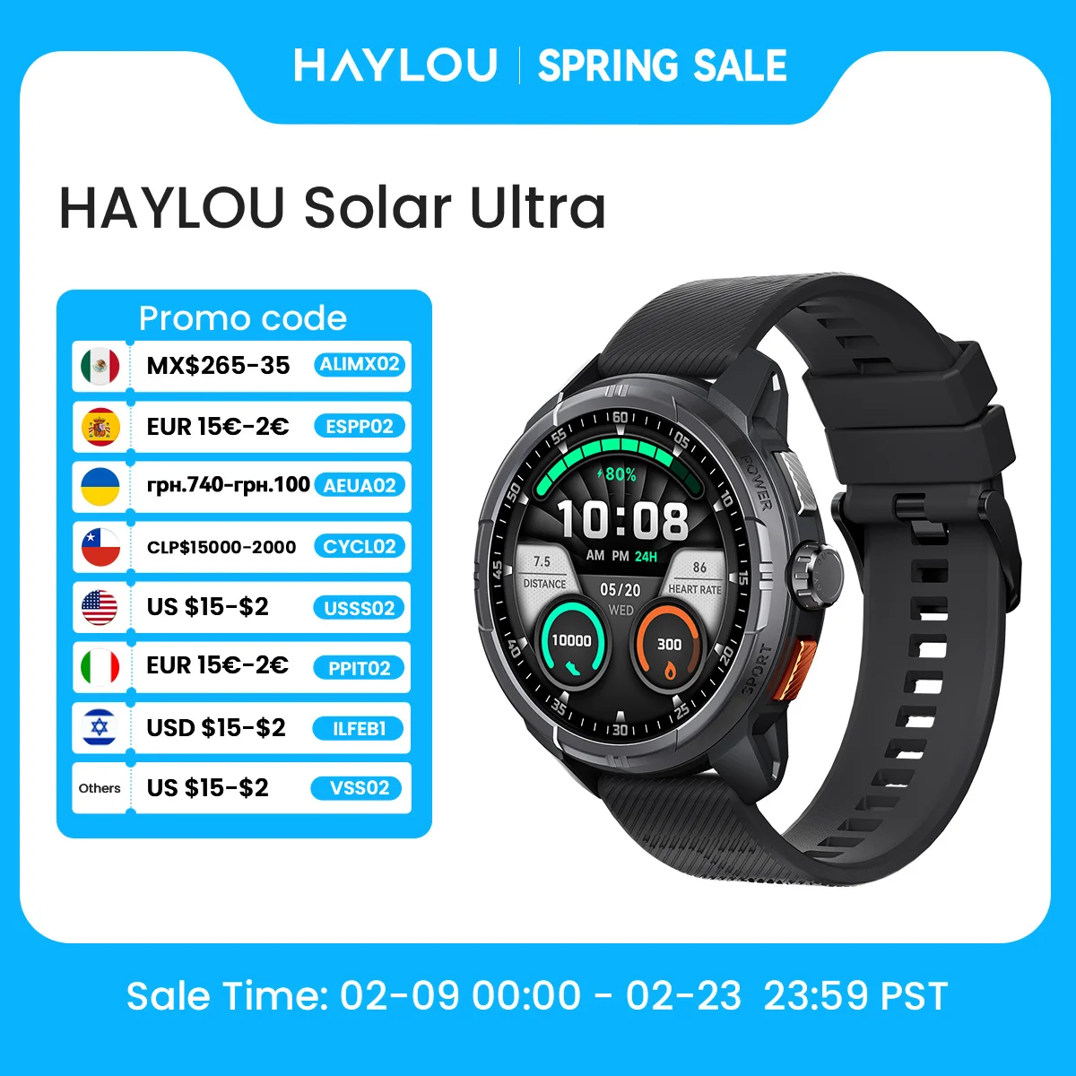 HAYLOU Solar Ultra GPS Smartwatch 1.6” AMOLED Display 5ATM Waterproof Built-in GPS Bluetooth Phone Calls Sports Smart Watch