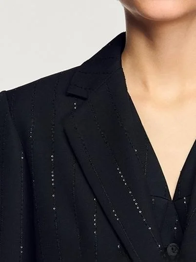 เสื้อโค้ทผู้หญิงทรงหลวม แบรนด์ Bla Sequin Suit Jaet Commute Sle รุ่นใหม่ล่าสุดสำหรับฤดูใบไม้ผลิ ดีไซน์หนังแก้ว แขนยาว