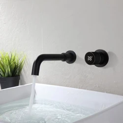 Black brass bathroom faucet Hidden intelligent digital display design Single handle gray Cold & Hot dual-control basin faucet
