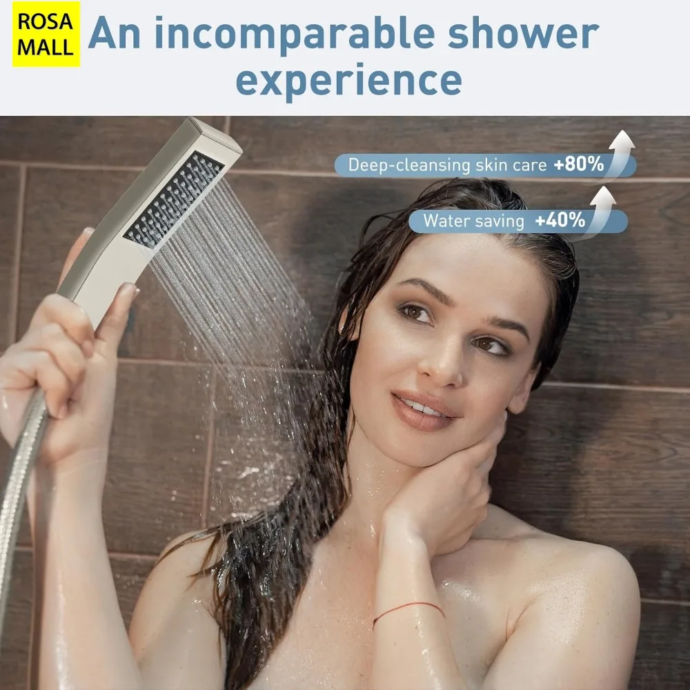 

Rosa Mall Bathroom Hand Held Shower Head Black Accessories High Quality Square High Pressure Water Saving Bathtub Shower Head