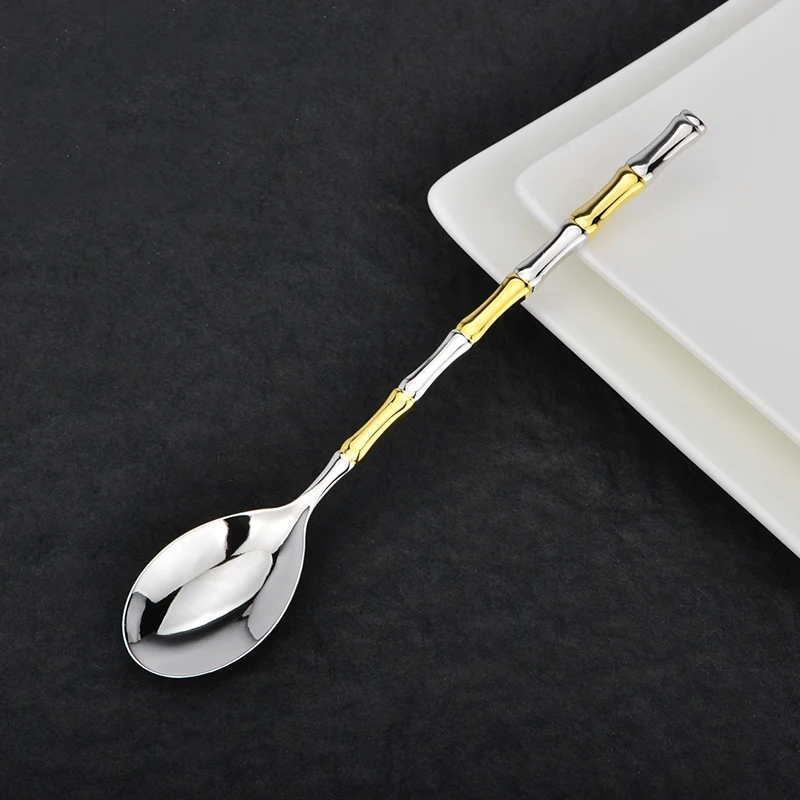 

Серебряная ложка из чистого серебра 99,9%, бамбуковая кофейная ложка с длинной ручкой, детская позолоченная маленькая ложка из чистого серебра, бытовая серебряная вкладка