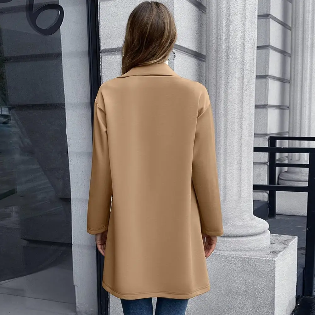 Women Jacket Elegant Double-breasted Knitted Coat for Women Formal Business Style Cardigan with Pockets Chic for Office