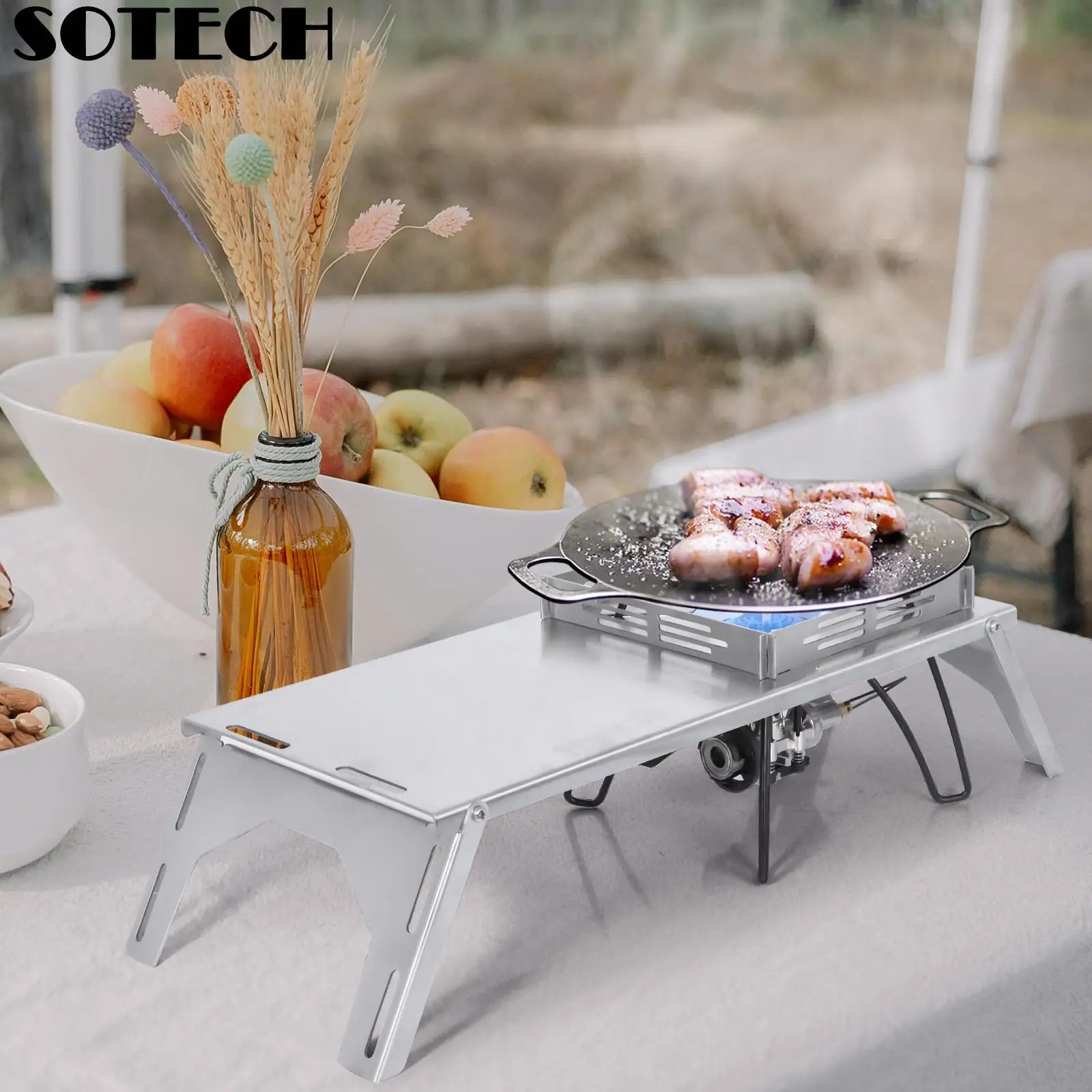 SOTECH Outdoor-Klapptisch, multifunktional, tragbar, Edelstahl, Campingtisch, leicht zu tragen, für Picknick, Wandern, Party, Grillen