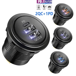 Fast Charge Adapter PD Type C and QC3.0 USB C Car Charger Socket USB Outlet 24V Cigarette Lighter fast charging for Car Boat