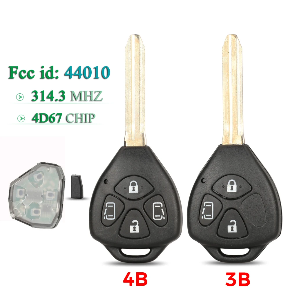 

jingyuqin 44010 For Toyota Alphard 2005 2006 2007 2008 2009 Remote Car Key 314.3MHZ 4D67 Chip Fob 3/4 Buttons