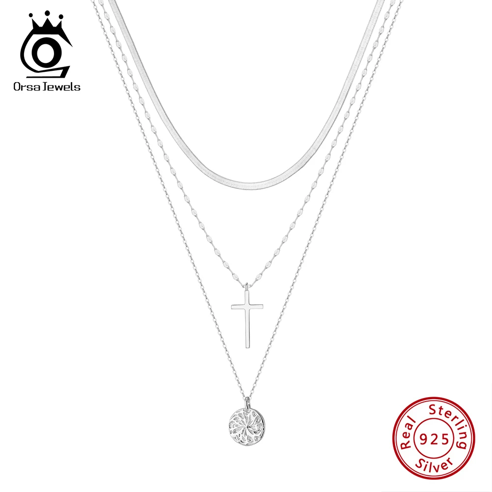 ORSA JEWELS 14K Gold Rhodium Layered Cross Pendant Necklace Sterling Silver 925 Round Cross Choker Chain for Women Gift BQN08